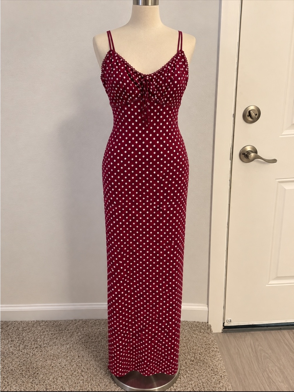 Pink Rose Burgundy Polka Dot Maxi Dress